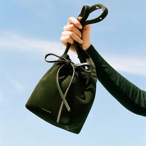 Mansur Gavriel green suede bucket bag